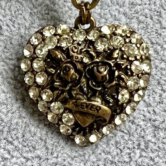 Betsey Johnson AB Crystal Bronze Rhinestone Heart Statement Drop Post Earrings - Picture 4 of 5